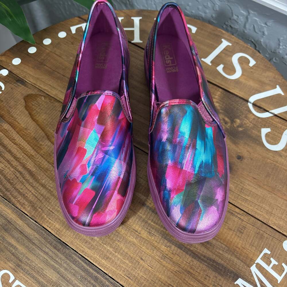 Keds Slip-On Sneakers in Magenta, Teal & Blue Brushstroke Print - Picture 7 of 12